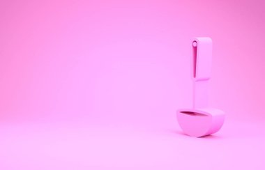 Pembe mutfak kepçesi ikonu pembe arka planda izole edilmiş. Mutfak aletleri. Çatal kaşık tabelası. Minimalizm kavramı. 3d illüstrasyon 3B canlandırma