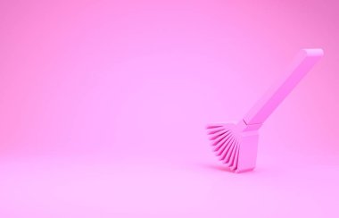 Pembe arka planda izole edilmiş yaprak ikonu için pembe bahçe tırmığı. Bahçecilik, tarım, çiftçilik aleti. Toprak işçisi. Minimalizm kavramı. 3d illüstrasyon 3d canlandırma