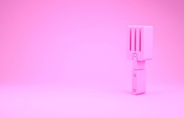Pembe bahçe çatal simgesi pembe arka planda izole edilmiş. Pitchfork ikonu. Bahçecilik, tarım, çiftçilik aleti. Minimalizm kavramı. 3d illüstrasyon 3d canlandırma