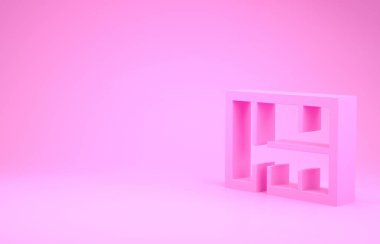 Pembe Ev planı simgesi pembe arka planda izole edildi. Minimalizm kavramı. 3d illüstrasyon 3B canlandırma