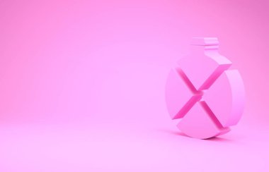Pembe kantin su şişesi ikonu pembe arka planda izole edilmiş. Turist matarası ikonu. Kampanyada bir kavanoz su kullanıldı. Minimalizm kavramı. 3d illüstrasyon 3B canlandırma