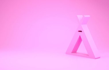 Pembe turist çadırı simgesi pembe arka planda izole edilmiş. Kamp sembolü. Minimalizm kavramı. 3d illüstrasyon 3B canlandırma