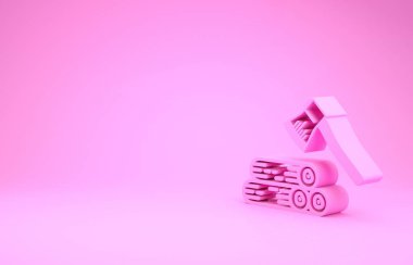 Pembe tahta balta ve ahşap ikon pembe arka planda izole edilmiş. Oduncu baltası. Minimalizm kavramı. 3d illüstrasyon 3d canlandırma
