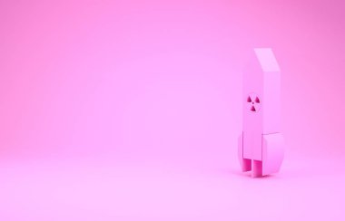 Pembe Nükleer Roket ikonu pembe arka planda izole edildi. Roket bombası düşüyor. Minimalizm kavramı. 3d illüstrasyon 3d canlandırma