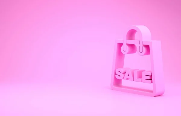 Рожева сумка з написом Продаж значок ізольовано на рожевому тлі. Знак сумки. Жіноча сумка значок. Жіноча сумка. Концепція мінімалізму. 3D ілюстрація 3D рендеринга — стокове фото