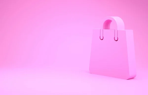 Розовый значок Сумочка изолированы на розовом фоне. Вывеска с пакетами. Значок женской сумки. Знак женской сумочки. Гламурный повседневный багаж. Концепция минимализма. 3D-рендеринг — стоковое фото