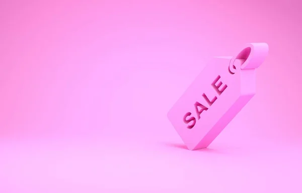 Розовый ценник с надписью Sale icon, выделенный на розовом фоне. Значок по цене. Акция скидка. Концепция минимализма. 3D-рендеринг — стоковое фото