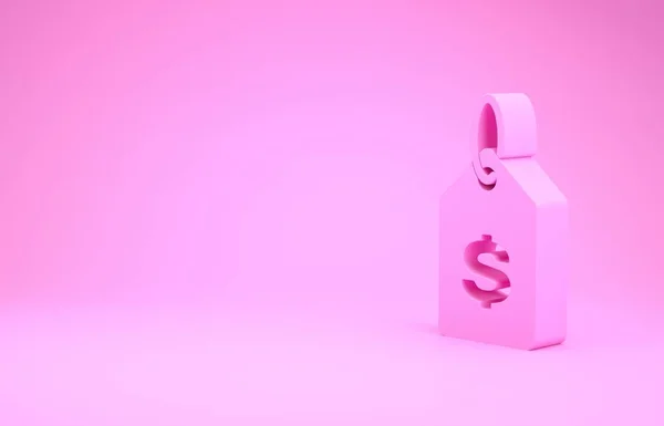 Pink Price tag with dollar icon isolated on pink background. Badge for price. Sale with dollar symbol. Promo tag discount. Minimalism concept. 3d illustration 3D render — ストック写真