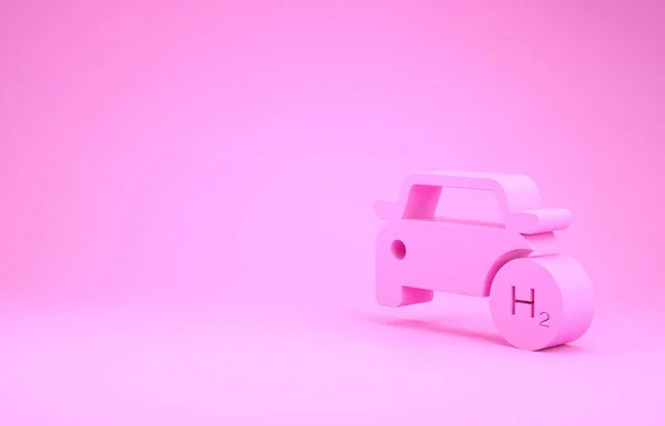 Pink Hydrogen car icon isolated on pink background. H2 station sign. Hydrogen fuel cell car eco environment friendly zero emission. Minimalism concept. 3d illustration 3D render