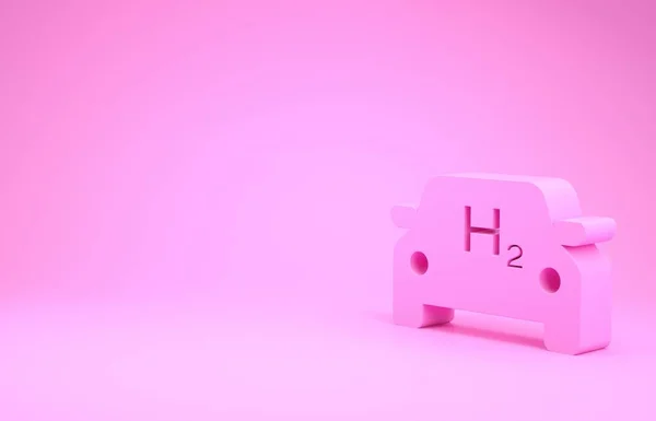Pink Hydrogen car icon isolated on pink background. H2 station sign. Hydrogen fuel cell car eco environment friendly zero emission. Minimalism concept. 3d illustration 3D render