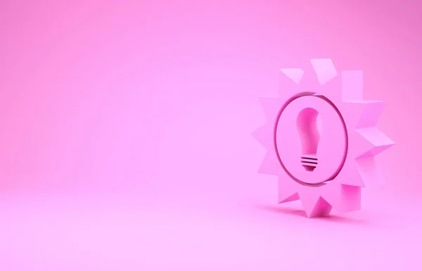 Icono del panel de energía solar rosa aislado sobre fondo rosa. Sol y bombilla. Concepto minimalista. 3D ilustración 3D render —  Fotos de Stock