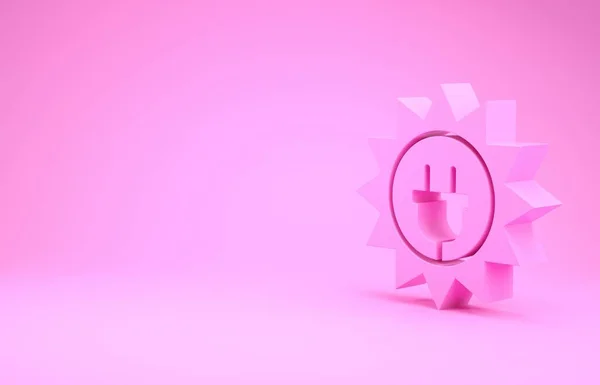 Icono del panel de energía solar rosa aislado sobre fondo rosa. Sol y enchufe eléctrico. Concepto minimalista. 3D ilustración 3D render —  Fotos de Stock
