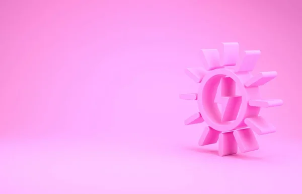 Ícone de linha de painel de energia Solar rosa isolado no fundo rosa. Conceito de minimalismo. 3D ilustração 3D render — Fotografia de Stock