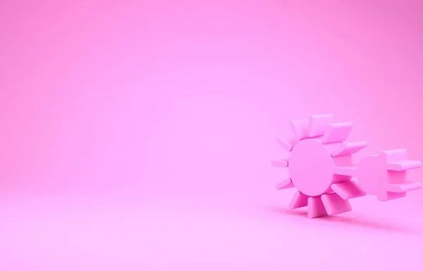 Розовое солнце с иконкой электрической вилки, изолированной на розовом фоне. Концепция энергосбережения Концепция минимализма. 3D-рендеринг — стоковое фото