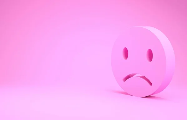 Ícone de sorriso triste rosa isolado no fundo rosa. Cara de Emoticon. Conceito de minimalismo. 3D ilustração 3D render — Fotografia de Stock