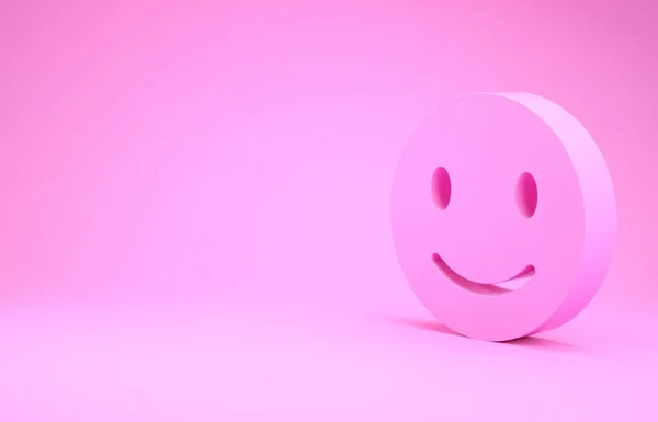 Różowy uśmiech twarz ikona izolowana na różowym tle. Uśmiechnięta emotikonka. Szczęśliwego uśmiechu na czacie. Koncepcja minimalizmu. Ilustracja 3d — Zdjęcie stockowe
