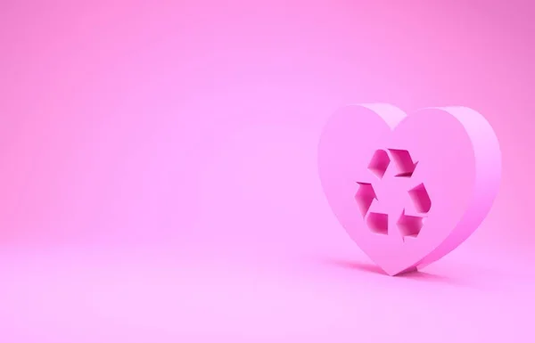 Pink Eco przyjazna ikona serca izolowane na różowym tle. Serce eko recyklingu przyrody bio. Koncepcja środowiskowa. Koncepcja minimalizmu. Ilustracja 3d — Zdjęcie stockowe