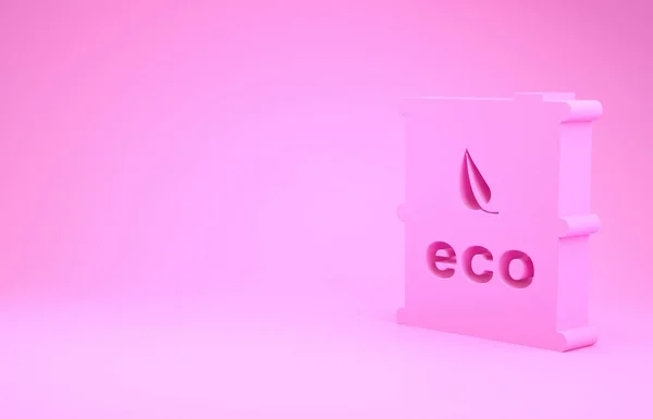 Ícone de barril de combustível Pink Bio isolado no fundo rosa. Eco bio e recipiente. Ambiente verde e reciclagem. Conceito de minimalismo. 3D ilustração 3D render — Fotografia de Stock