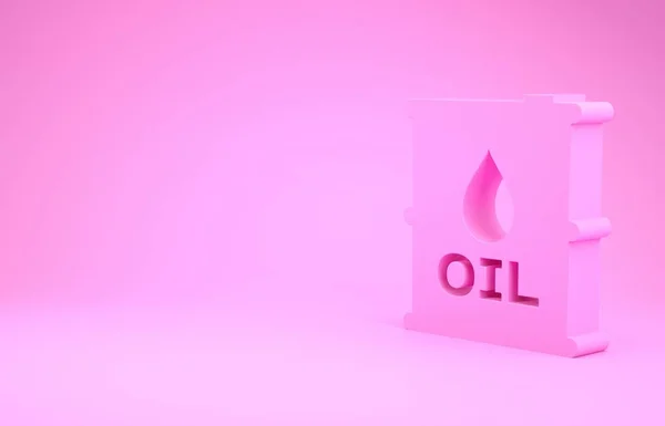 Icona a botte di olio rosa isolata su sfondo rosa. Contenitore del tamburo. Per infografica, carburante, industria, energia, ecologia. Concetto minimalista. Illustrazione 3d rendering 3D — Foto Stock