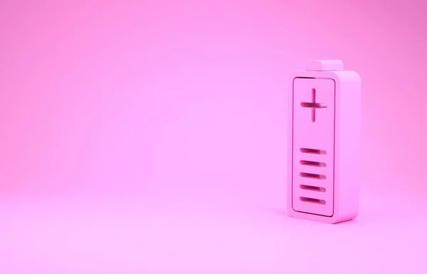 Ícone indicador de nível de carga da bateria rosa isolado no fundo rosa. Conceito de minimalismo. 3D ilustração 3D render — Fotografia de Stock