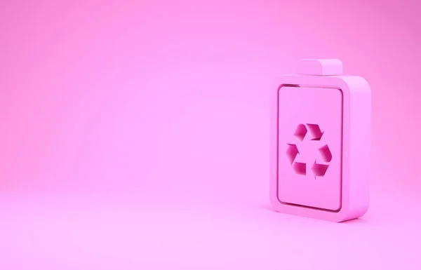 Rosa Batterie mit Recycling-Symbol Linie Symbol isoliert auf rosa Hintergrund. Batterie mit Recycling-Symbol - Konzept für erneuerbare Energien. Minimalismus-Konzept. 3D Illustration 3D Renderer — Stockfoto