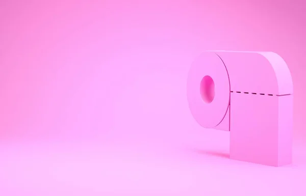 Ícone de rolo de papel higiênico rosa isolado no fundo rosa. Conceito de minimalismo. 3D ilustração 3D render — Fotografia de Stock