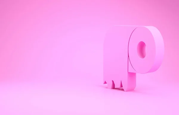 Розовый Туалет бумажный рулон значок изолирован на розовом фоне. Концепция минимализма. 3D-рендеринг — стоковое фото