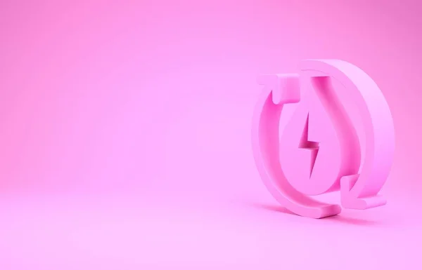 Rosa Reciclar limpio icono de aqua aislado sobre fondo rosa. Símbolo energético de reciclaje de agua. Gota de agua con reciclaje. Flechas de refresco de agua. Concepto minimalista. 3D ilustración 3D render — Foto de Stock