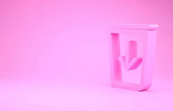 Pink Envie para o ícone da linha de lixo isolado no fundo rosa. Conceito de minimalismo. 3D ilustração 3D render — Fotografia de Stock