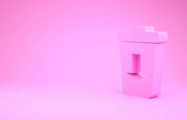 Ροζ Αποστολή στο εικονίδιο σκουπίδια απομονώνονται σε ροζ φόντο. Μινιμαλιστική έννοια. 3D απεικόνιση 3d καθιστούν — Φωτογραφία Αρχείου