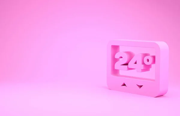 Розовый термостат значок изолирован на розовом фоне. Контроль температуры. Концепция минимализма. 3D-рендеринг — стоковое фото