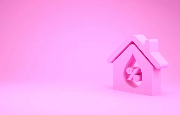 Icono de humedad Pink House aislado sobre fondo rosa. Clima y meteorología, símbolo del termómetro. Concepto minimalista. 3D ilustración 3D render — Foto de Stock