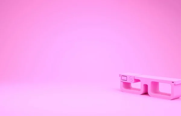 Gafas Pink Smart montadas sobre un icono de gafas aisladas sobre fondo rosa. Gafas inteligentes de electrónica portátil con cámara y pantalla. Concepto minimalista. 3D ilustración 3D render —  Fotos de Stock