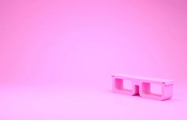 Ícone de óculos rosa isolado no fundo rosa. Símbolo de quadro de óculos. Conceito de minimalismo. 3D ilustração 3D render — Fotografia de Stock