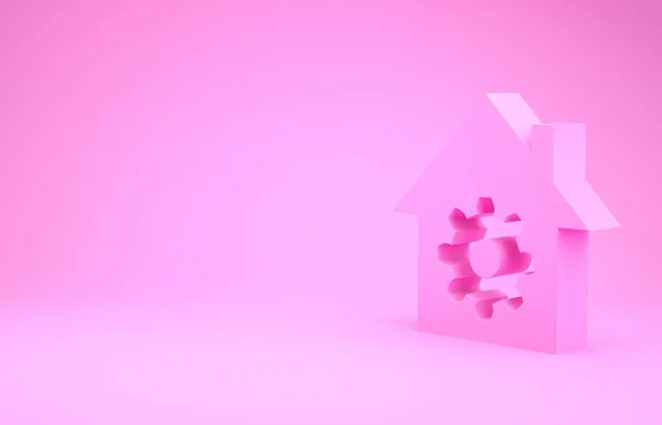 Icône des paramètres de la maison intelligente rose isolé sur fond rose. Télécommande. Concept de minimalisme. Illustration 3D rendu 3D — Photo