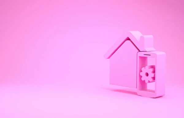 Pink Smart home - távirányító rendszer ikon elszigetelt rózsaszín háttér. Minimalizmus koncepció. 3d illusztráció 3d render — Stock Fotó
