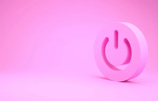 Піктограма рожевої кнопки живлення ізольовано на рожевому фоні. Початковий знак. Концепція мінімалізму. 3D ілюстрація 3D рендеринга — стокове фото