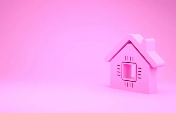 Icono de casa inteligente rosa aislado sobre fondo rosa. Control remoto. Concepto minimalista. 3D ilustración 3D render — Foto de Stock
