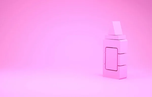 Розовая горчица флакон значок изолирован на розовом фоне. Концепция минимализма. 3D-рендеринг — стоковое фото