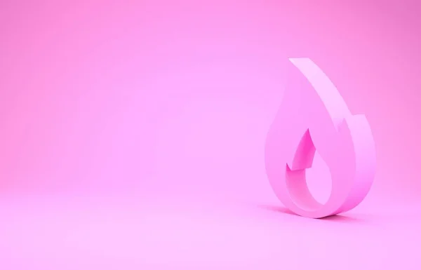 Icona fiamma rosa isolata su sfondo rosa. Simbolo termico. Concetto minimalista. Illustrazione 3d rendering 3D — Foto Stock