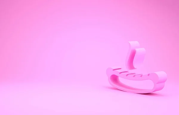 Sandwich Hotdog rosa con icono de mostaza aislado sobre fondo rosa. Icono de salchicha. Signo de comida rápida. Concepto minimalista. 3D ilustración 3D render — Foto de Stock