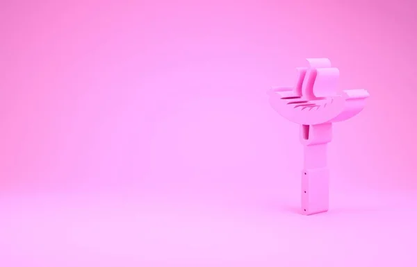 Salsicha rosa no garfo com ícone de vapor isolado no fundo rosa. Sinal de salsicha e aroma grelhado. Conceito de minimalismo. 3D ilustração 3D render — Fotografia de Stock