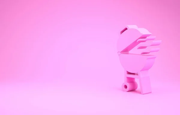 Розовый барбекю гриль значок изолирован на розовом фоне. Вечеринка барбекю. Концепция минимализма. 3D-рендеринг — стоковое фото