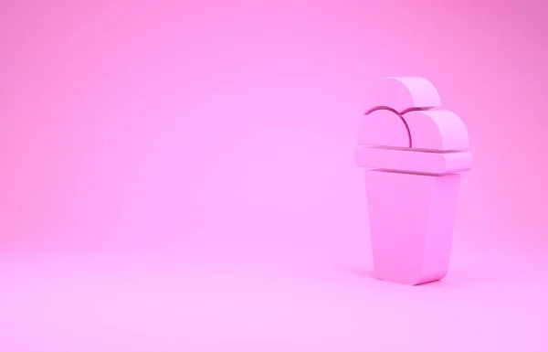 Ícone de sorvete rosa isolado no fundo rosa. Símbolo doce. Conceito de minimalismo. 3D ilustração 3D render — Fotografia de Stock