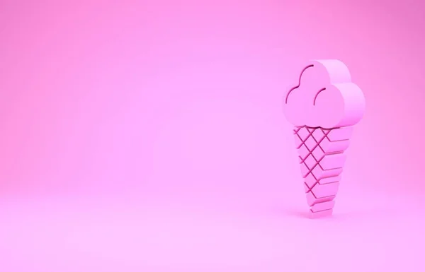 Roze IJs in wafelkegel pictogram geïsoleerd op roze achtergrond. Lief symbool. Minimalisme concept. 3d illustratie 3D renderen — Stockfoto