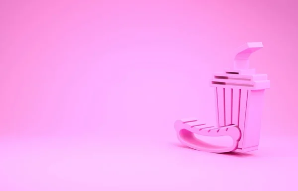 Soda rosa e ícone de cachorro-quente isolado no fundo rosa. Símbolo de comida rápida. Conceito de minimalismo. 3D ilustração 3D render — Fotografia de Stock
