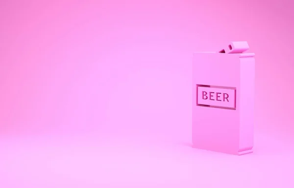 Pinkfarbenes Bier kann auf rosa Hintergrund isoliert werden. Minimalismus-Konzept. 3D Illustration 3D Renderer — Stockfoto