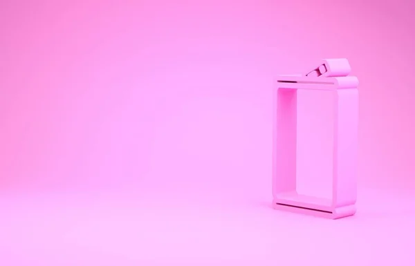 Ícone de lata de alumínio rosa isolado no fundo rosa. Conceito de minimalismo. 3D ilustração 3D render — Fotografia de Stock