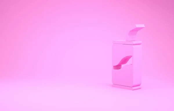 Růžová soda plechovka s ikonou pitné slámy izolované na růžovém pozadí. Minimalismus. 3D ilustrace 3D vykreslení — Stock fotografie