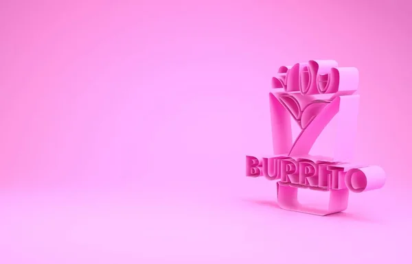 Ikona růžové Burrito izolované na růžovém pozadí. Tradiční mexické rychlé občerstvení. Minimalismus. 3D ilustrace 3D vykreslení — Stock fotografie